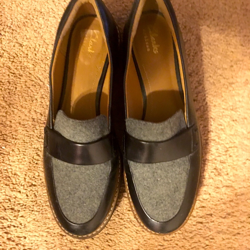 Clark’s Grey Flannel and black loafers size6.5